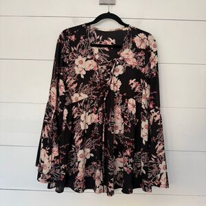 Berry N Cream Women’s XL Floral Cottagecore Top Lace Up